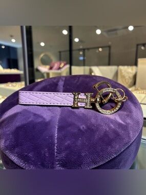 Lavender Vegan Leather Keychain with Gold Tone  Crystal Accent